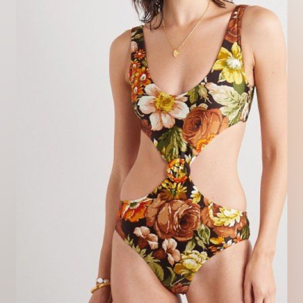 Zimmermann Bonita Cutout Floral-Print Swimsuit NWOT